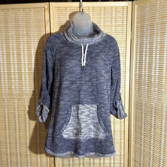 Kensie Performance Drawstring Cowlneck Half Sleeve Sweater Kangaroo Pocket Small - Picture 2 of 16